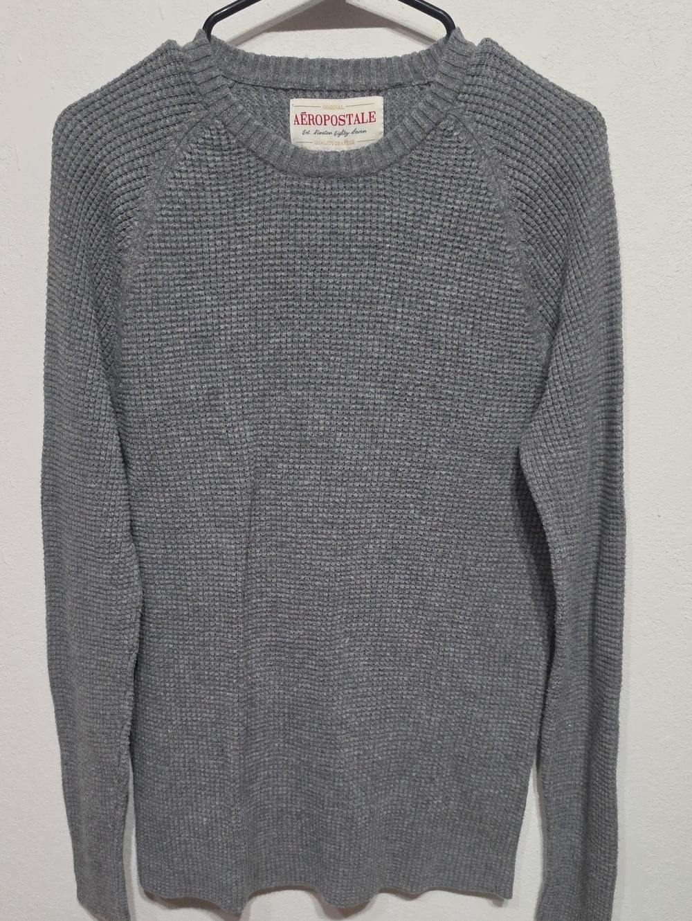 Aeropostale Men's Heather Gray Waffle Crewneck Sweater